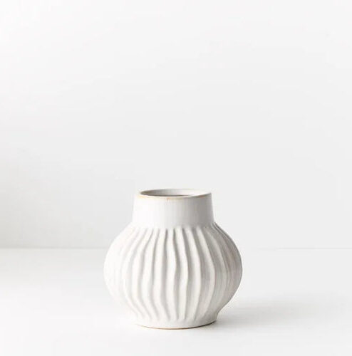 White Natural Pleated Ceramic Vase 13.5cm